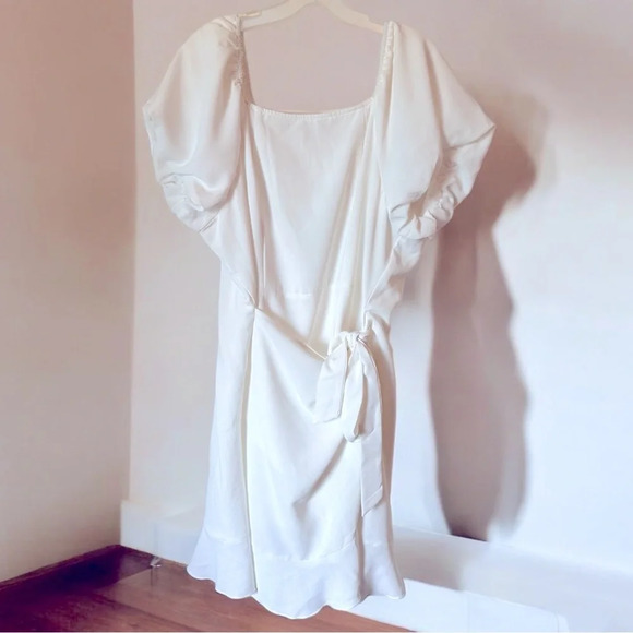 New Women’s Puff Sleeve Dress or Casual Square Neck Tie Waist Wrap Short Dress - Picture 4 of 6